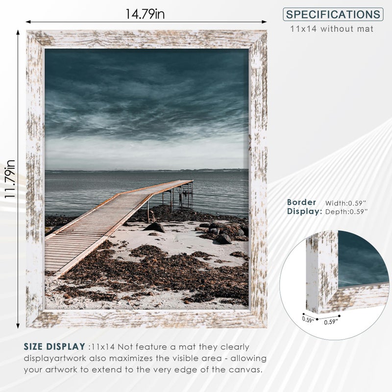Fisnish 11x14 Picture Frame  for Tabletop Display  Horizontal or Vertical Wall Mounting  Distressed White - Image 3